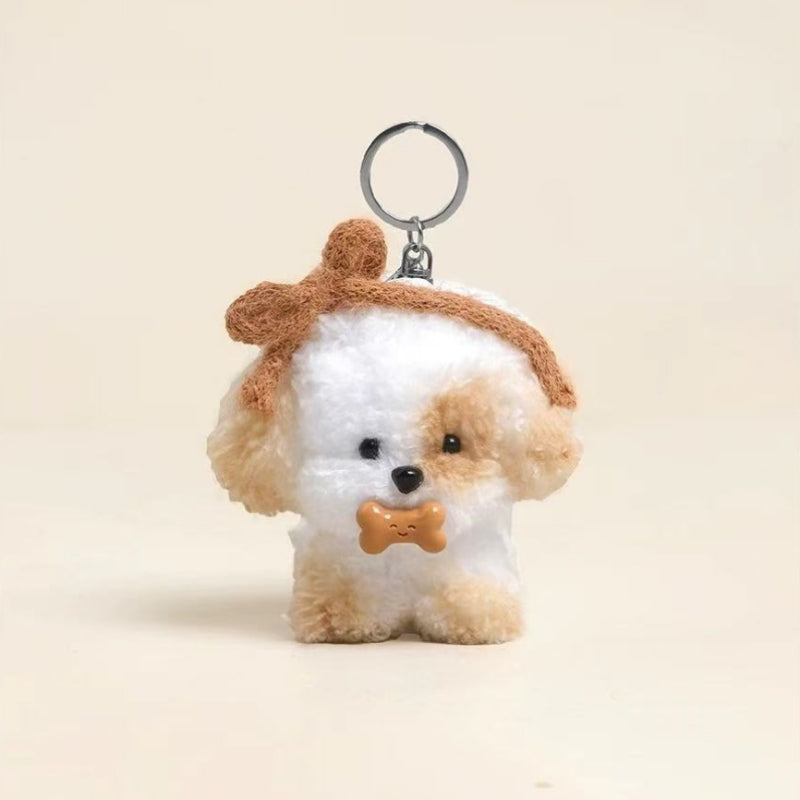 Bone-Carrying Cream Puppy Keychain