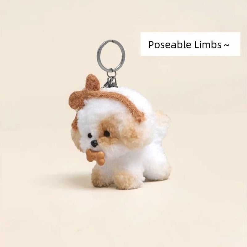 Bone-Carrying Cream Puppy Keychain