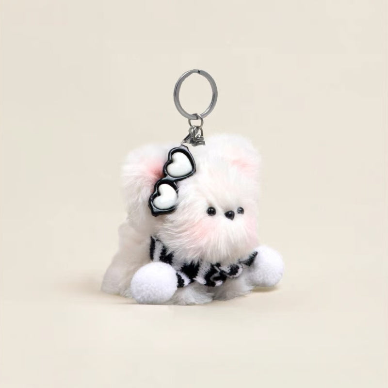 His & Hearts Pair Keychain - Cream Fluffy Dogs