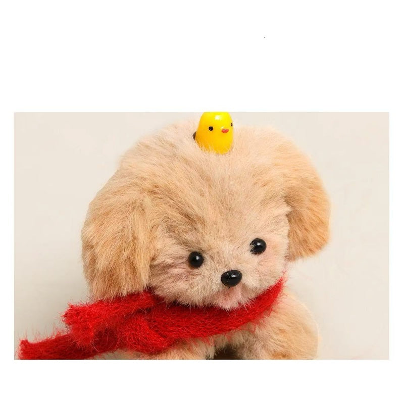 Red Scarf Fluffy Brown Dog Keychain