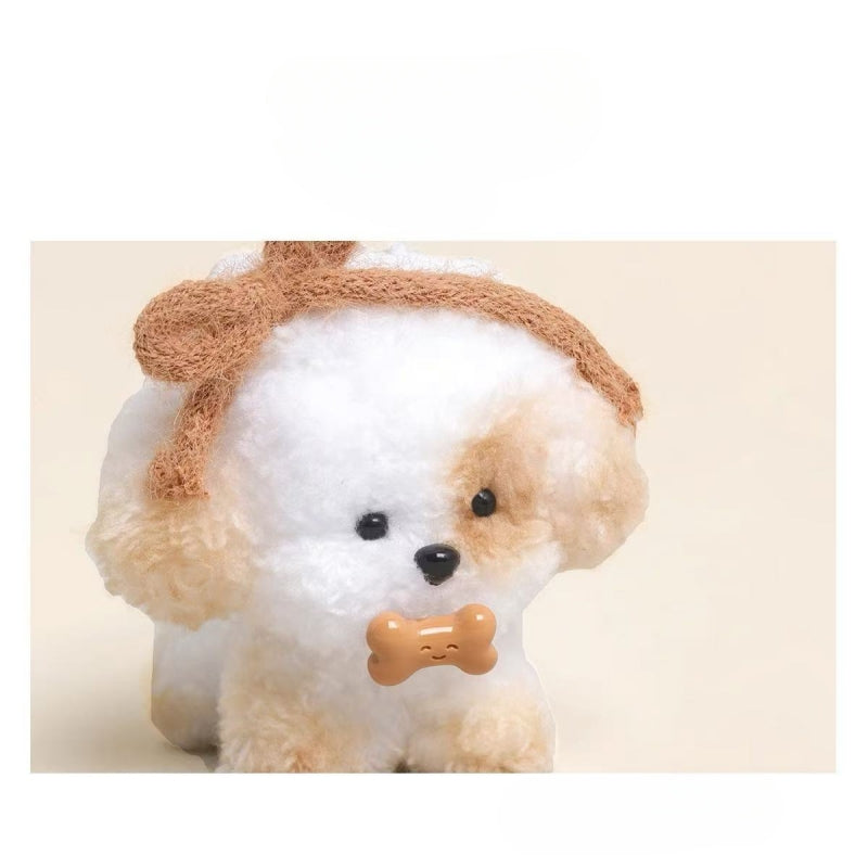 Bone-Carrying Cream Puppy Keychain