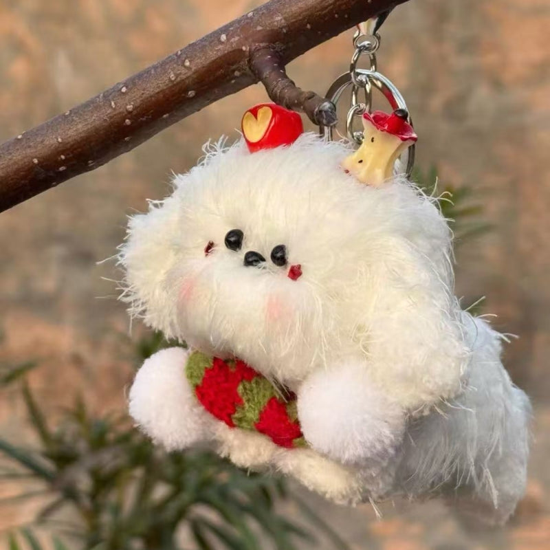 Christmas Fluffy Pup Keychain