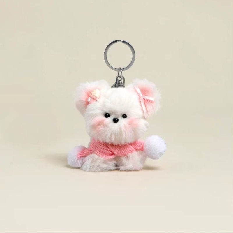 His & Hearts Pair Keychain - Cream Fluffy Dogs