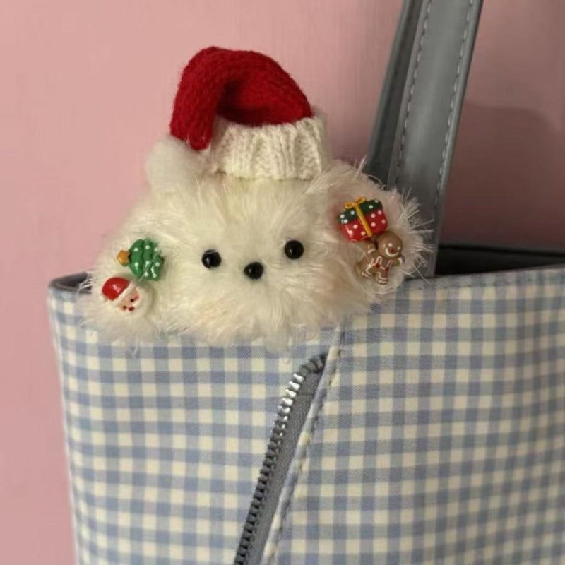 Santa Hat Pup Keychain