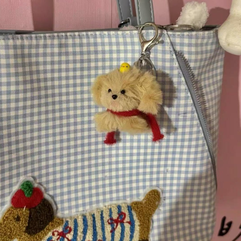 Red Scarf Fluffy Brown Dog Keychain